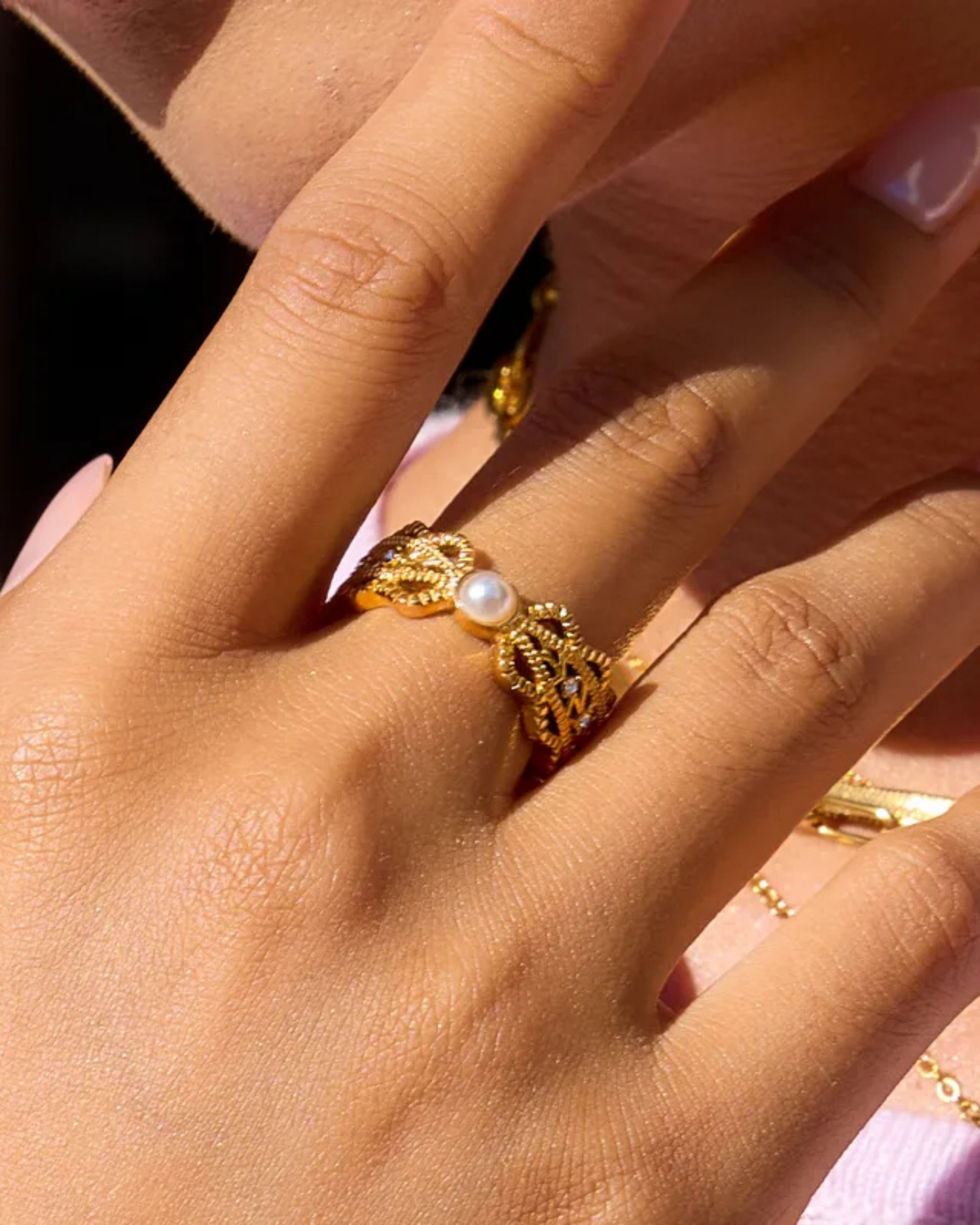 Pearl Lace Statement Ring